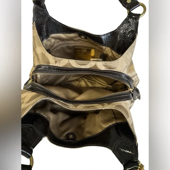 Coach Signature C Beige & Brown Leather Hobo Bag - Picture 6 of 12